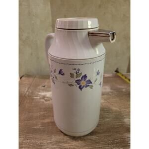 Vintage Thermos Tea Coffee Pitcher Made In Japan Purple Flowers